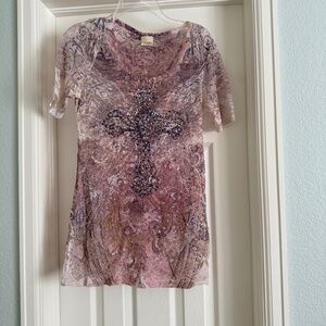 Daytrip lace top M Y2K with bling sequin cross